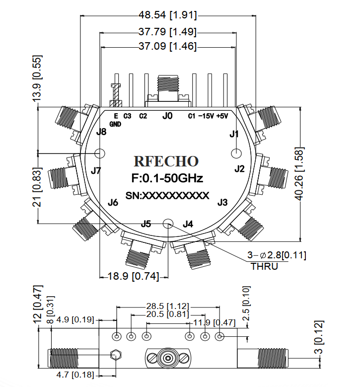 Absorptive Coaxial   SP8T Switch from 0.1GHz to 50GHz .OSA0800105000B