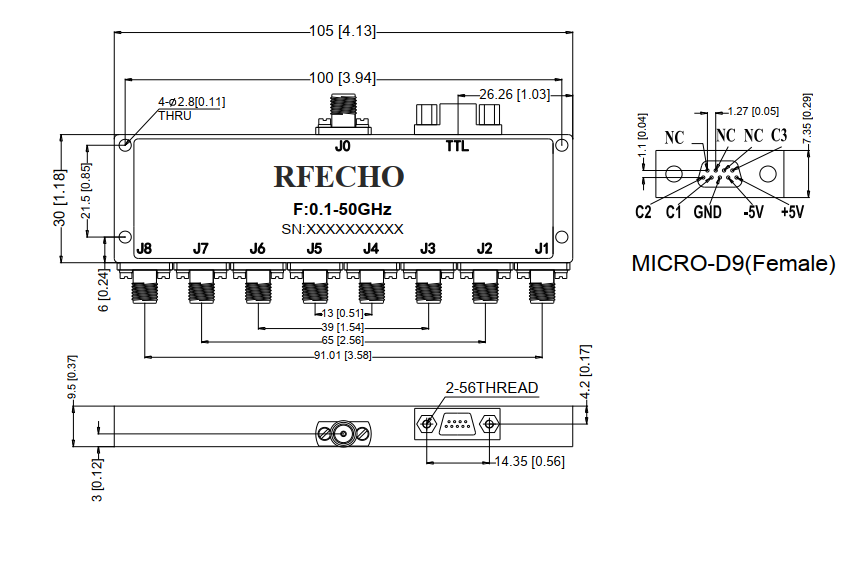 Absorptive Coaxial   SP8T Switch from 0.1GHz to 50GHz .OSA0800105000C