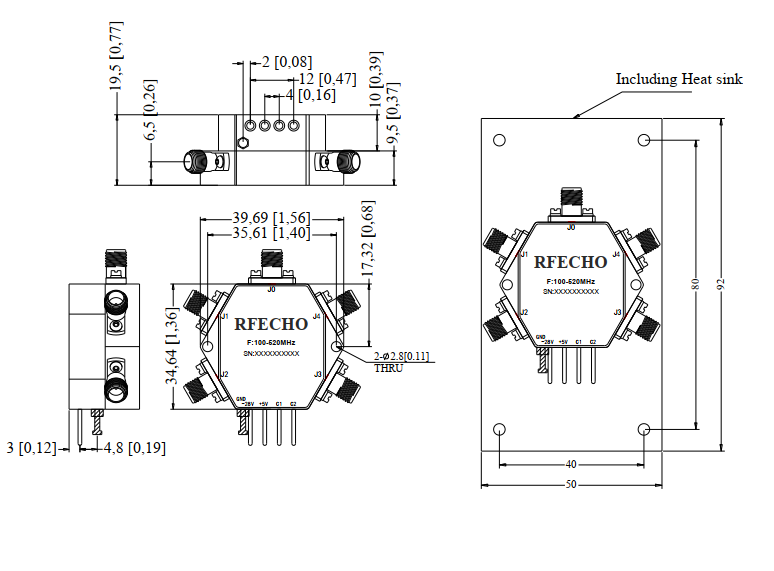 Absorptive Coaxial   SP4T Switch from 0.1GHz to 0.52GHz .OSR0400100052A