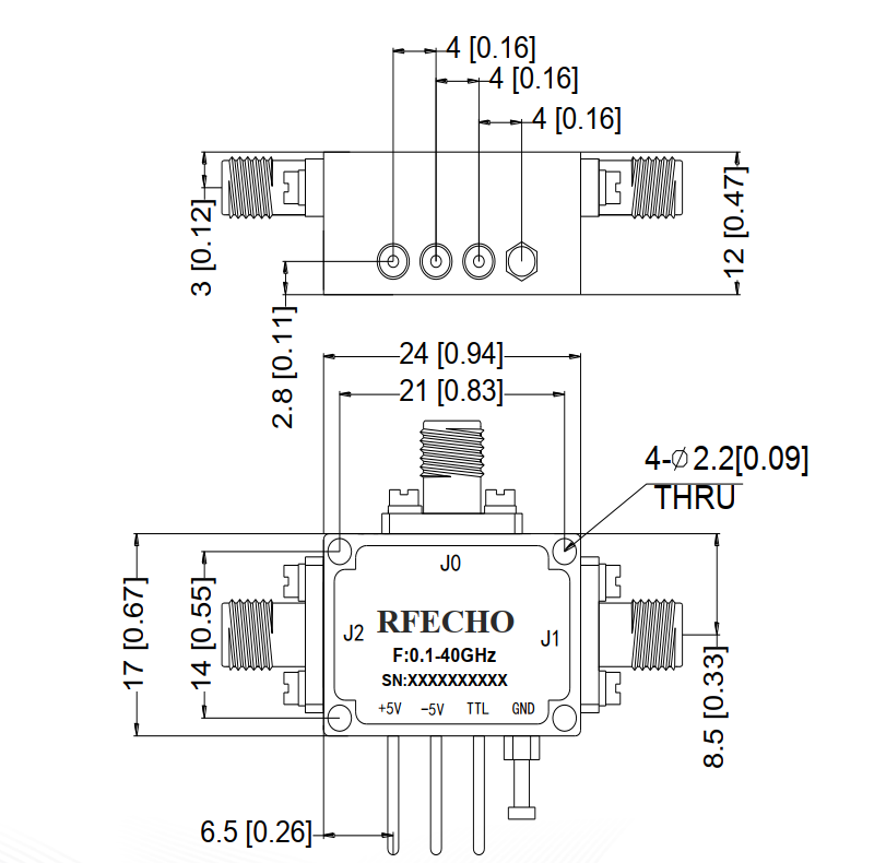 Absorptive Coaxial   SP2T Switch from 0.1GHz to 40GHz .OSA0200104000A