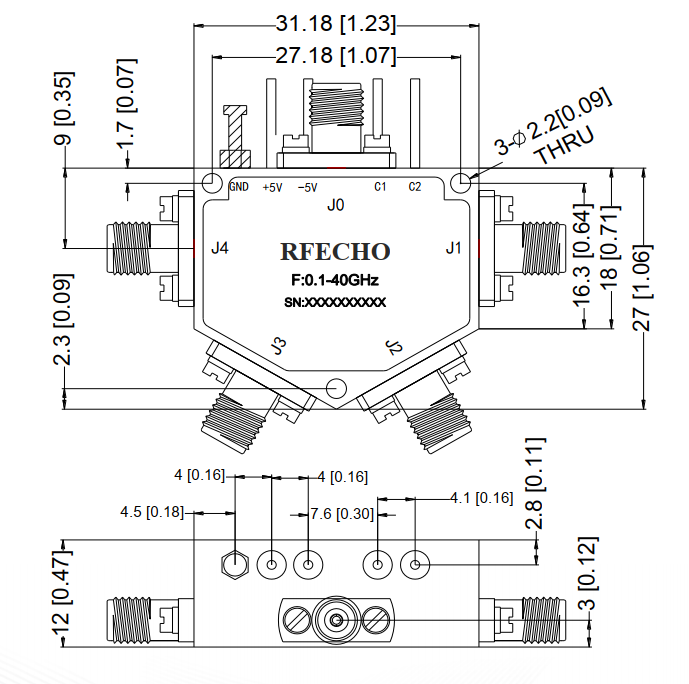 Absorptive Coaxial   SP4T Switch from 0.1GHz to 40GHz .OSA0400104000D