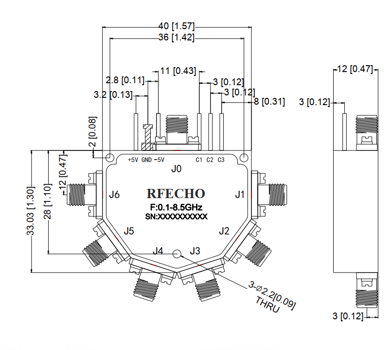 Absorptive Coaxial   SP6T Switch from 0.1GHz to 8.5GHz .OSA0600100850A