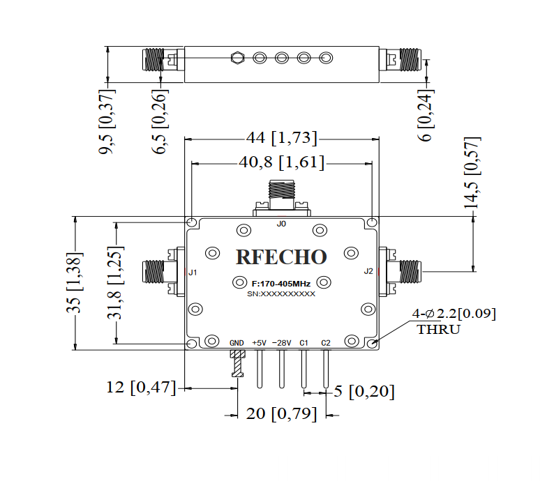 Absorptive Coaxial   SP2T Switch from 0.17GHz to 0.405GHz .OSR0200170040A