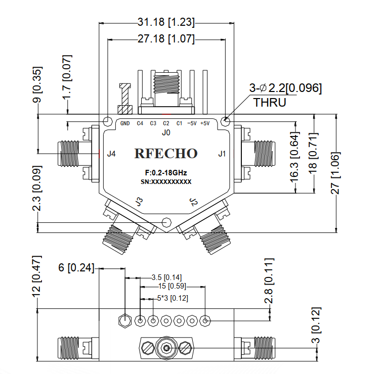 Absorptive Coaxial   SP4T Switch from 0.2GHz to 18GHz .OSA0400201800H