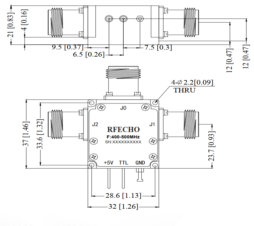 Absorptive Coaxial   SP2T Switch from 0.4GHz to 0.5GHz .OSA0200400050A