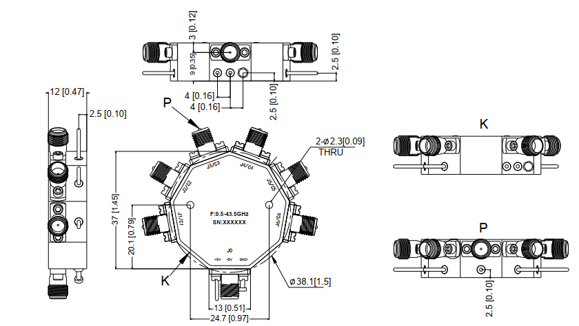 Absorptive Coaxial   SP6T Switch from 0.5GHz to 43.5GHz .OSA0600504350A