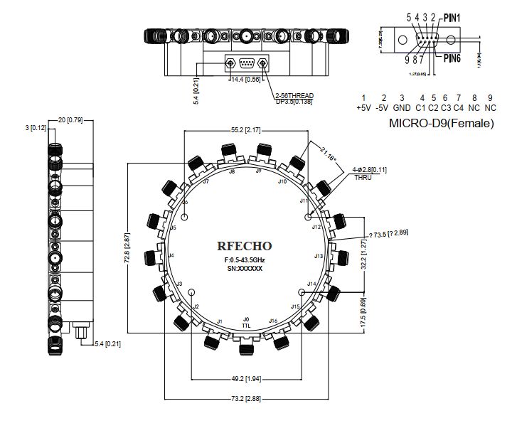 Absorptive Coaxial   SP16T Switch from 0.5GHz to 43.5GHz .OSA1600504350A