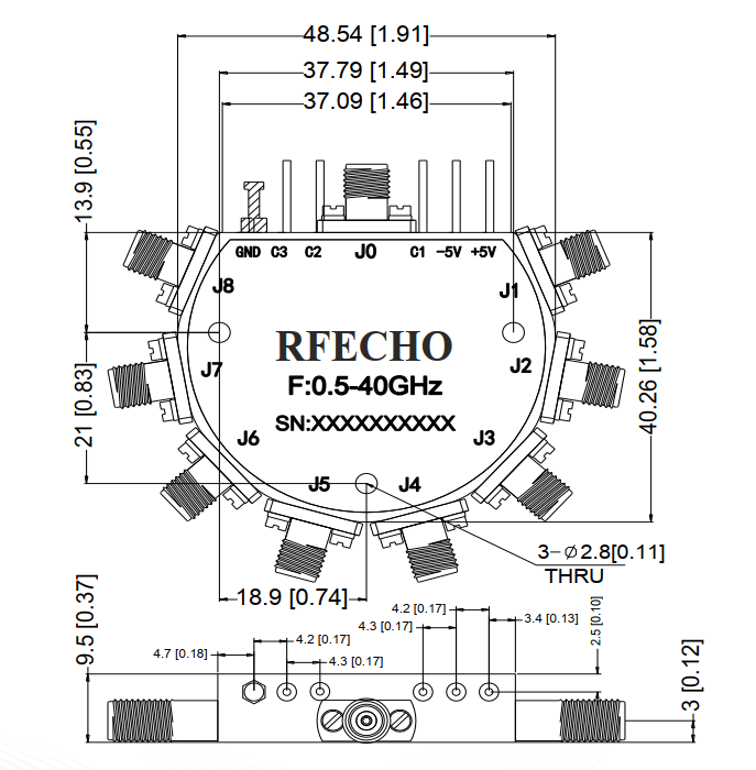 Absorptive Coaxial   SP8T Switch from 0.5GHz to 40GHz .OSA0800504000C