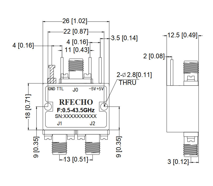 Absorptive Coaxial   SP2T Switch from 0.5GHz to 43.5GHz .OSA0200504350E