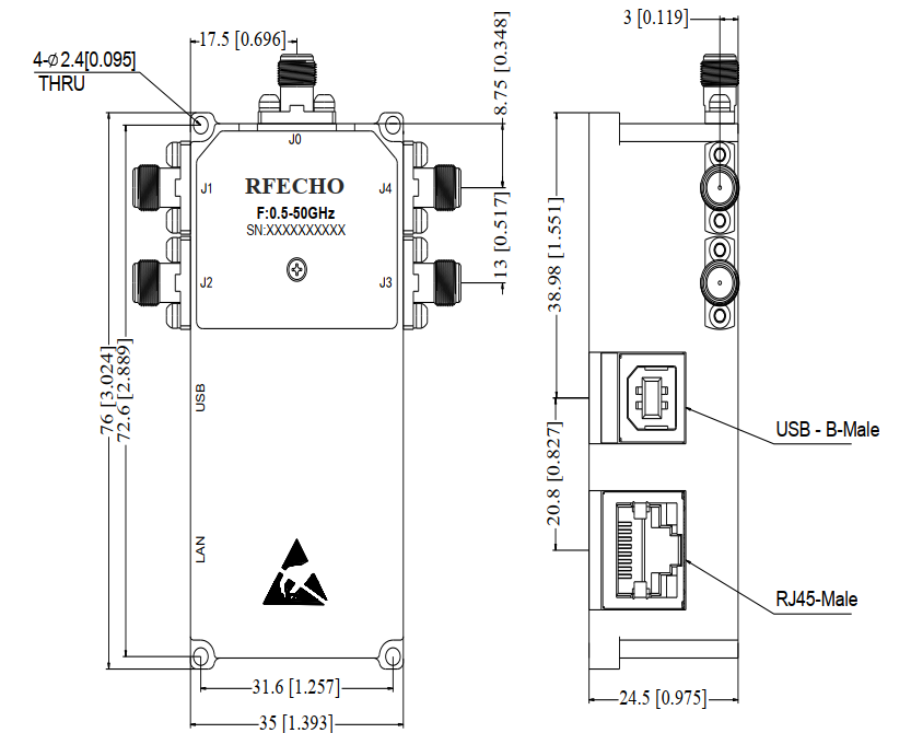 Absorptive Coaxial   SP4T Switch from 0.5GHz to 50GHz .OSA0400505000A