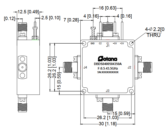 Absorptive Coaxial   DPDT Switch from 0.5GHz to 43.5GHz .ODS0400504350A