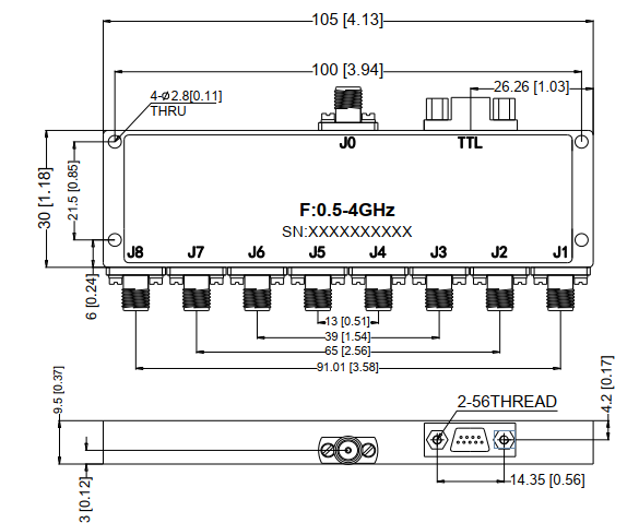 Absorptive Coaxial   SP8T Switch from 0.5GHz to 4GHz .OSA0800500400A