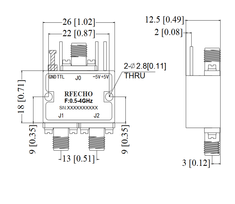 Absorptive Coaxial   SP2T Switch from 0.5GHz to 4GHz .OSA0200500400A