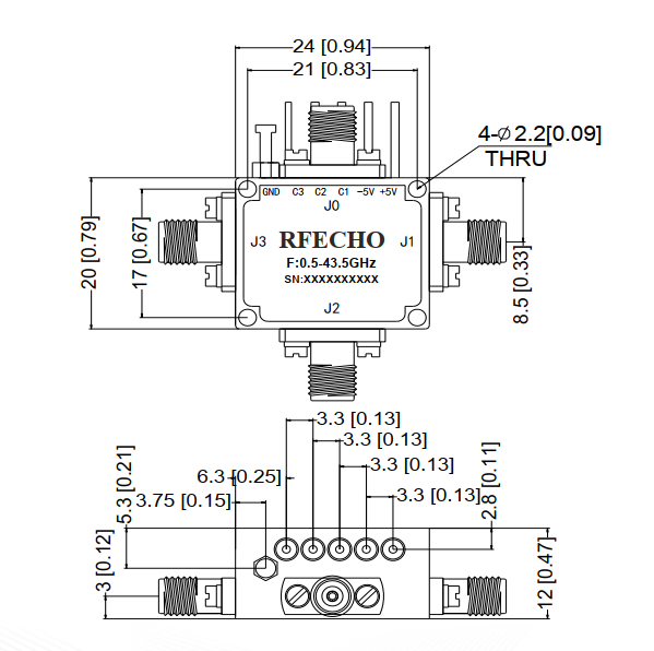 Absorptive Coaxial   SP3T Switch from 0.5GHz to 43.5GHz .OSA0300504350A