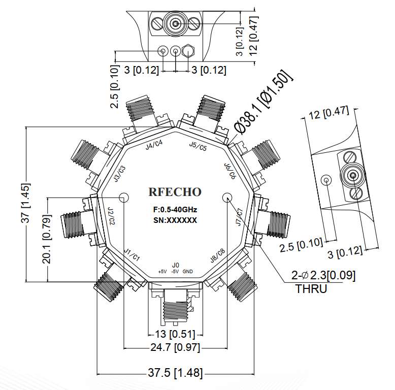 Absorptive Coaxial   SP8T Switch from 0.5GHz to 40GHz .OSA0800504000B