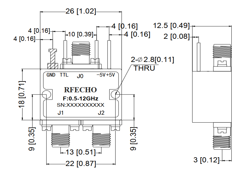 Absorptive Coaxial   SP2T Switch from 0.5GHz to 12GHz .OSA0200501200A