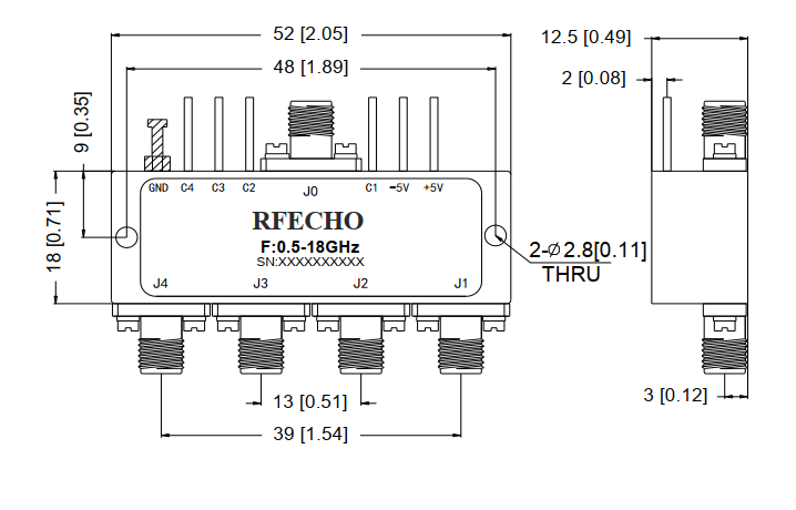 Absorptive Coaxial   SP4T Switch from 0.5GHz to 18GHz .OSA0400501800B