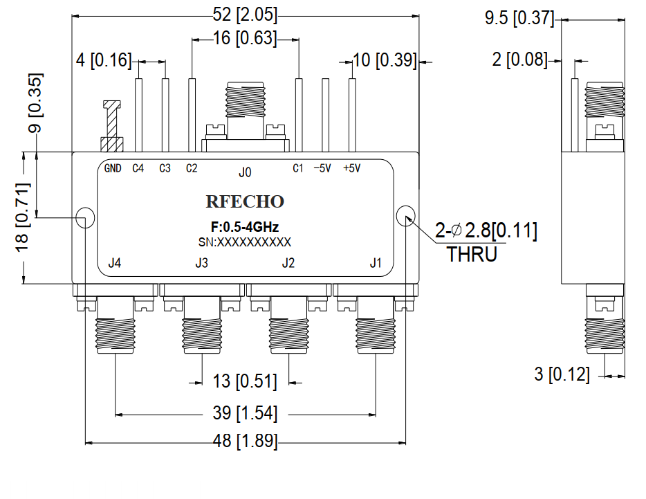 Absorptive Coaxial   SP4T Switch from 0.5GHz to 4GHz .OSR0400500400A
