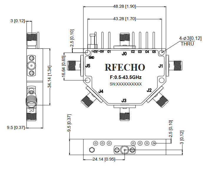 Absorptive Coaxial   SP5T Switch from 0.5GHz to 43.5GHz .OSA0500504350A