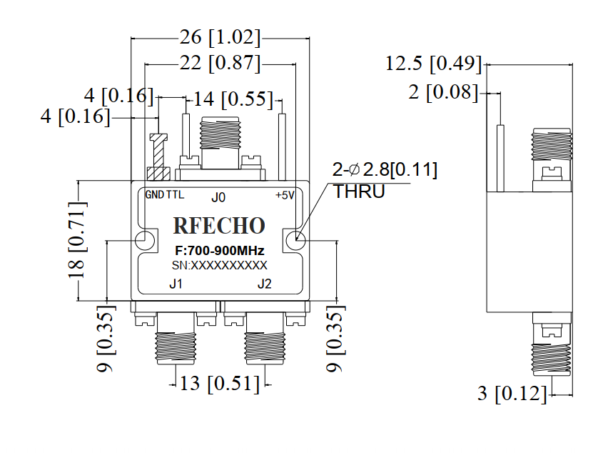Absorptive Coaxial   SP2T Switch from 0.7GHz to 0.9GHz .OSR0200700090A