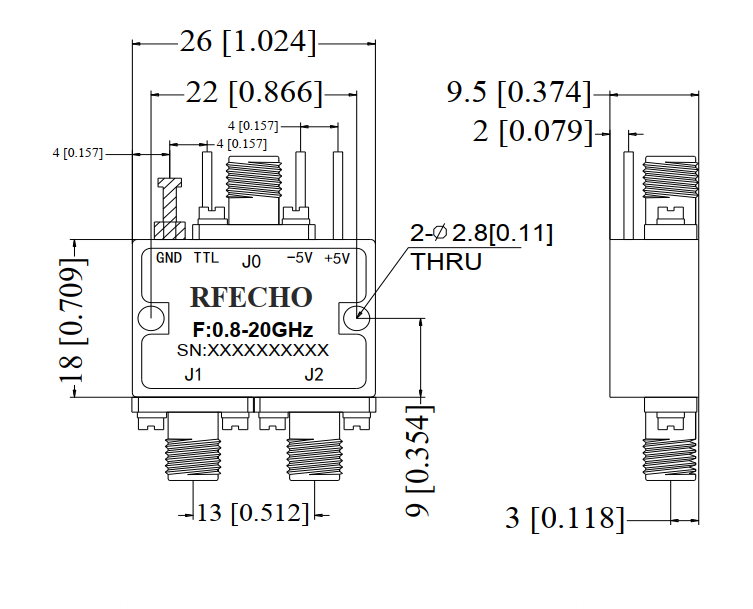 Absorptive Coaxial   SP2T Switch from 0.8GHz to 20GHz .OSA0200802000A