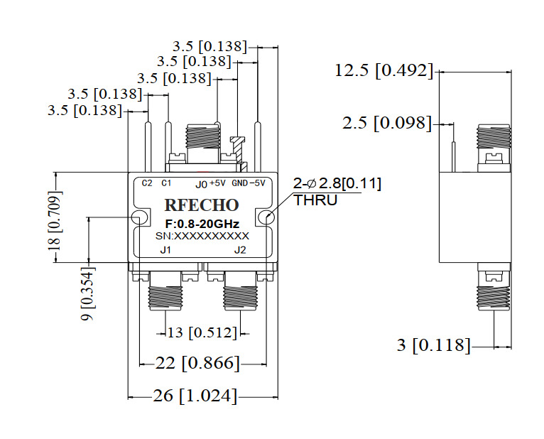 Absorptive Coaxial   SP2T Switch from 0.8GHz to 20GHz .OSR0200802000A