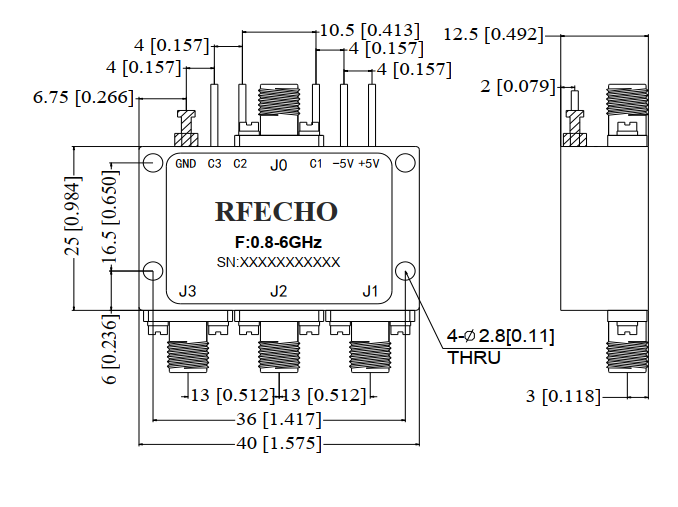 Absorptive Coaxial   SP3T Switch from 0.8GHz to 6GHz .OSA0300800600A