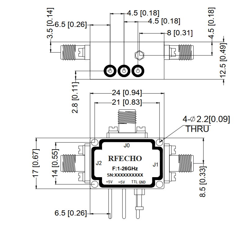 Absorptive Coaxial   SP2T Switch from 1GHz to 26GHz .OSR0201002600A