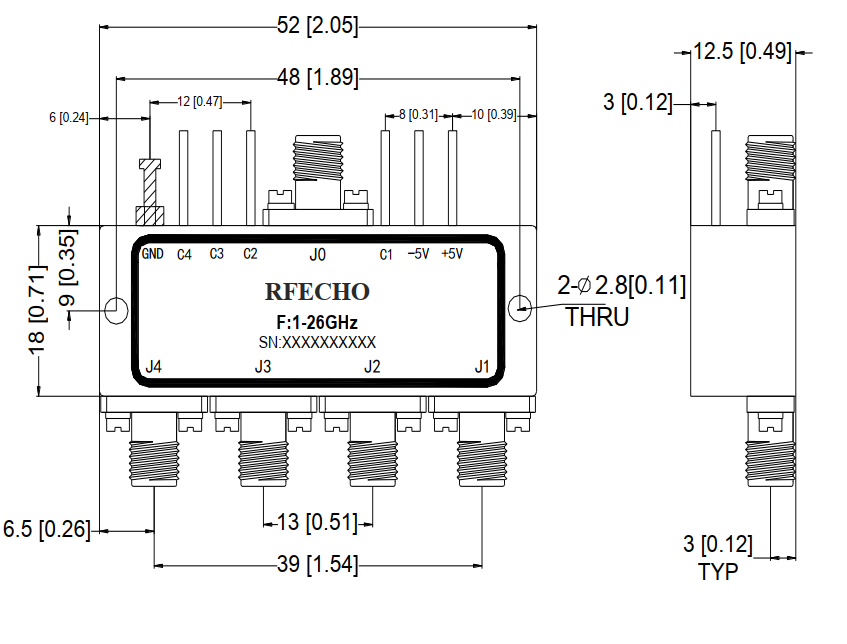 Absorptive Coaxial   SP4T Switch from 1GHz to 26GHz .OSR0401002600B