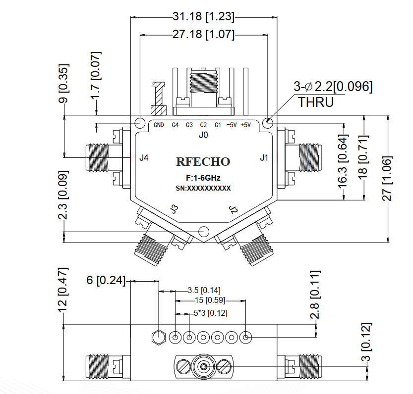 Absorptive Coaxial   SP4T Switch from 1GHz to 26GHz .OSR0401002600B-A