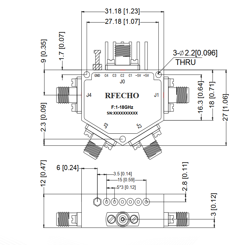 Absorptive Coaxial   SP4T Switch from 1GHz to 18GHz .OSA0401001800C