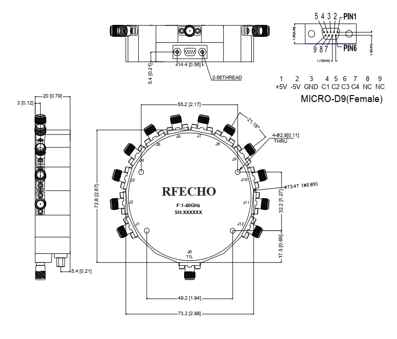 Absorptive Coaxial   SP12T Switch from 1GHz to 43.5GHz .OSR1201004000A