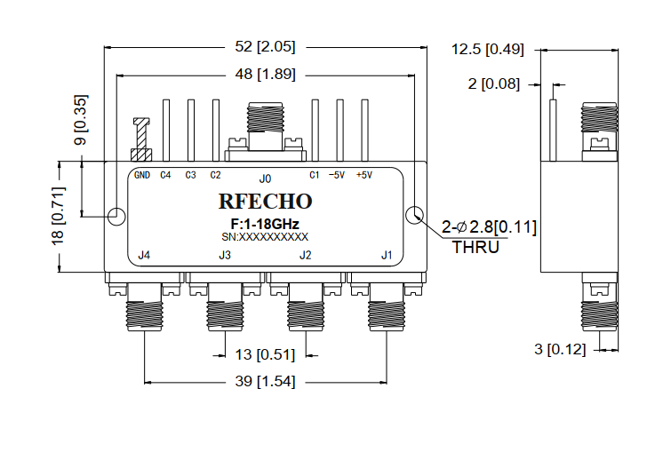 Absorptive Coaxial   SP4T Switch from 1GHz to 18GHz .OSA0401001800A