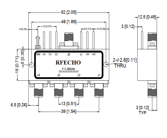 Absorptive Coaxial   SP4T Switch from 1GHz to 26GHz .OSR0401002600A