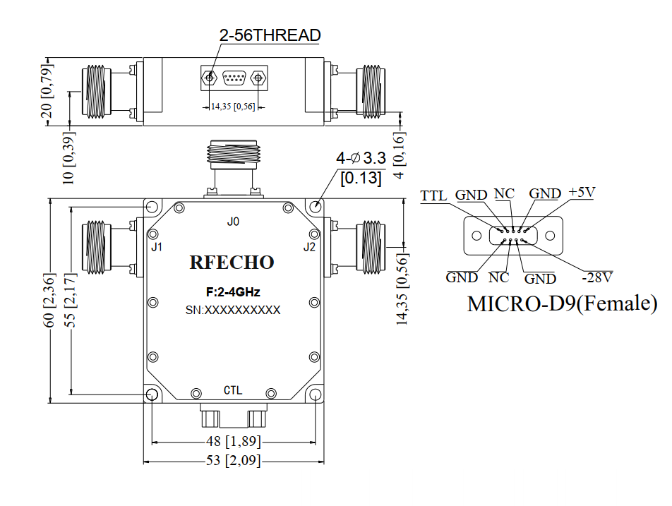 Absorptive Coaxial   SP2T Switch from 2GHz to 4GHz .OSR0202000400B