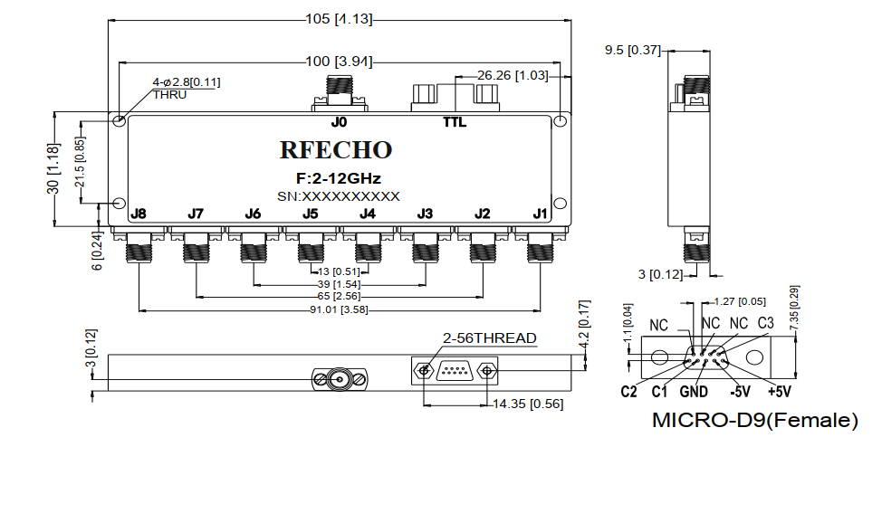 Absorptive Coaxial   SP8T Switch from 2GHz to 12GHz .OSR0802001200B