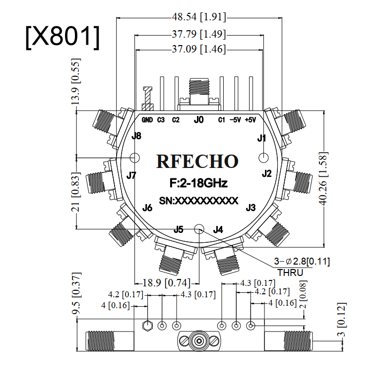Absorptive Coaxial   SP8T Switch from 2GHz to 18GHz .OSA0802001800A
