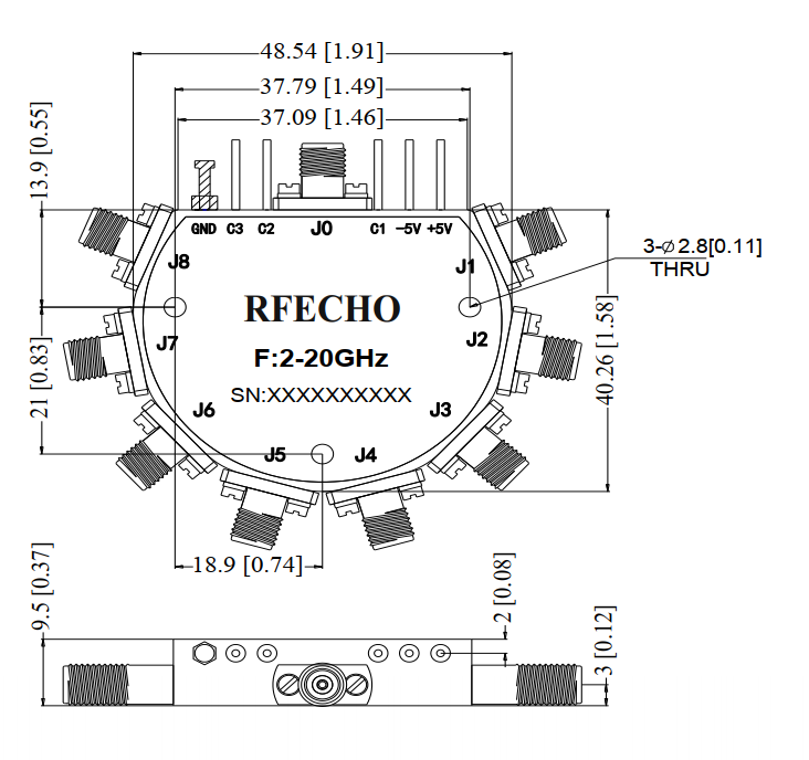 Absorptive Coaxial   SP8T Switch from 2GHz to 20GHz .OSA0802002000A