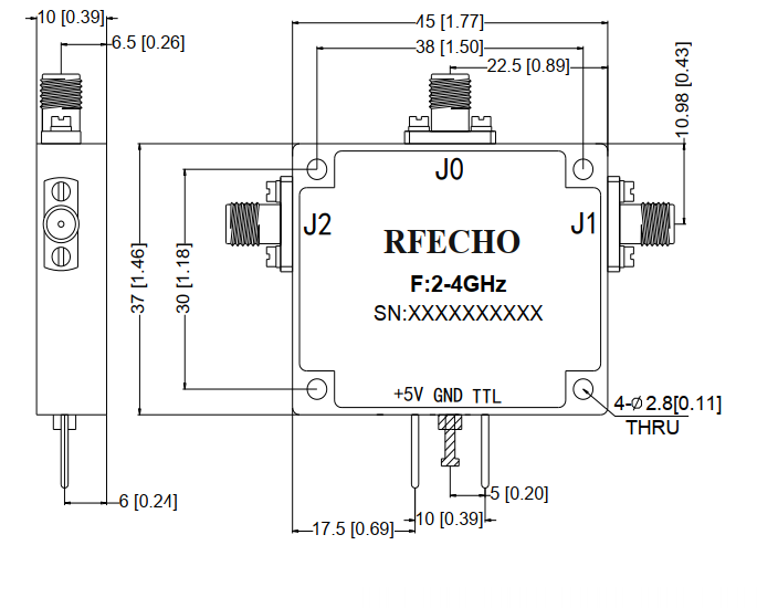 Absorptive Coaxial   SP2T Switch from 2GHz to 4GHz .OSA0202000400G