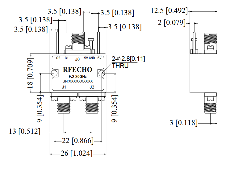 Absorptive Coaxial   SP2T Switch from 2GHz to 20GHz .OSA0202002000A