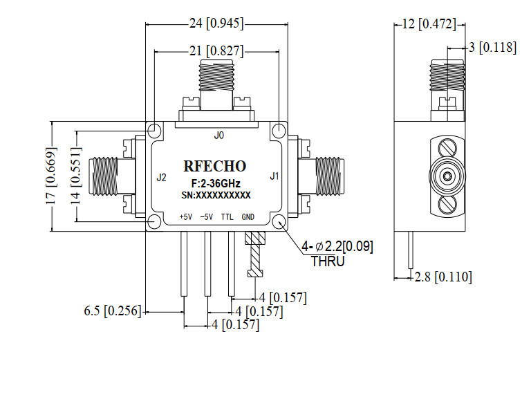 Absorptive Coaxial   SP2T Switch from 2GHz to 36GHz .OSA0202003600A