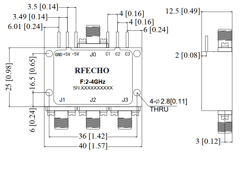Absorptive Coaxial   SP3T Switch from 2GHz to 4GHz .OSA0302000400A