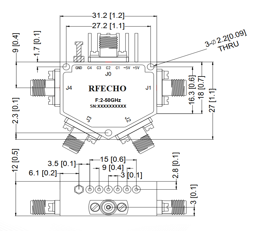 Absorptive Coaxial   SP4T Switch from 2GHz to 50GHz .OSA0402005000A