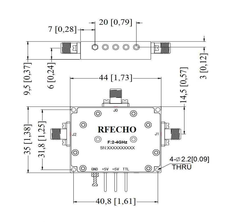 Absorptive Coaxial   SP2T Switch from 2GHz to 4GHz .OSA0202000400B