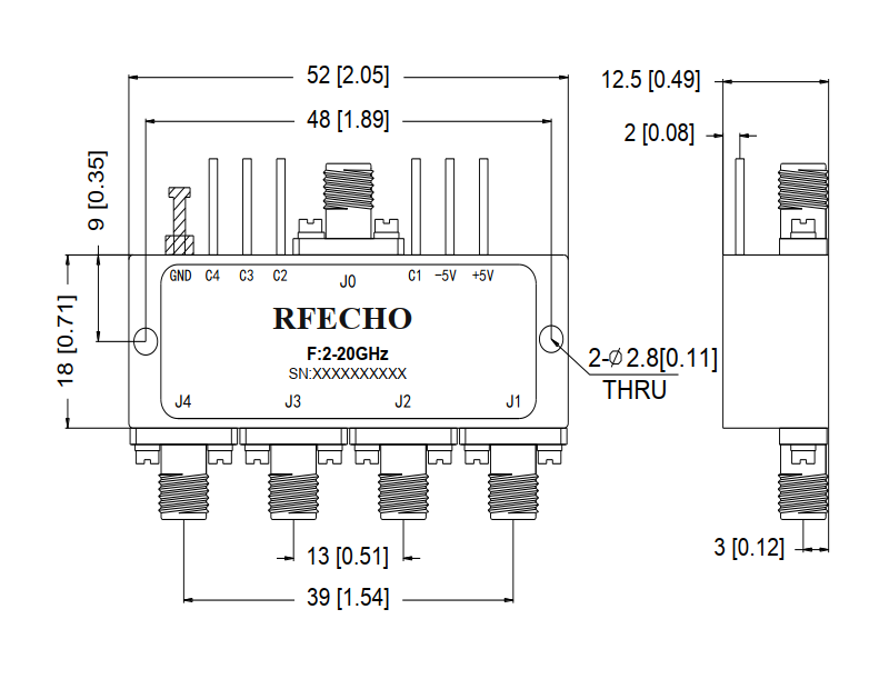 Absorptive Coaxial   SP4T Switch from 2GHz to 20GHz .OSA0402002000A
