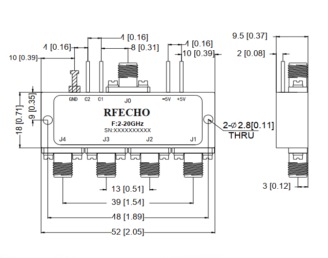 Absorptive Coaxial   SP4T Switch from 2GHz to 20GHz .OSR0402002000B