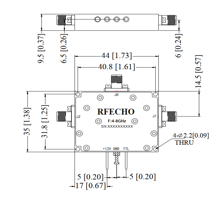 Absorptive Coaxial   SP2T Switch from 4GHz to 8GHz .OSA0204000800E