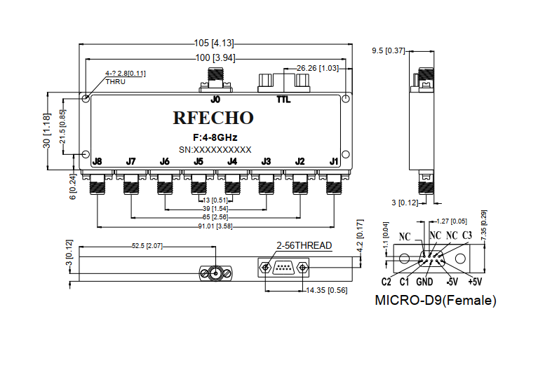 Absorptive Coaxial   SP8T Switch from 4GHz to 8GHz .OSA0804000800B