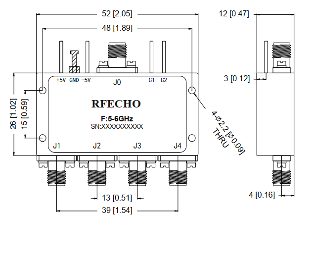 Absorptive Coaxial   SP4T Switch from 5GHz to 6GHz .OSA0405000600A