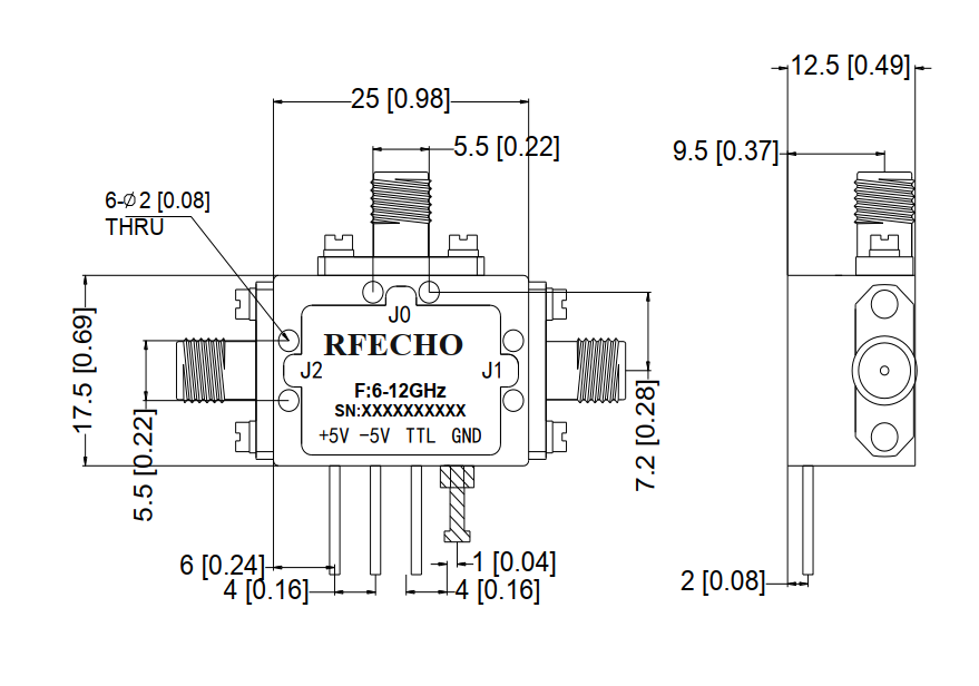 Absorptive Coaxial   SP2T Switch from 6GHz to 12GHz .OSR0206001200A